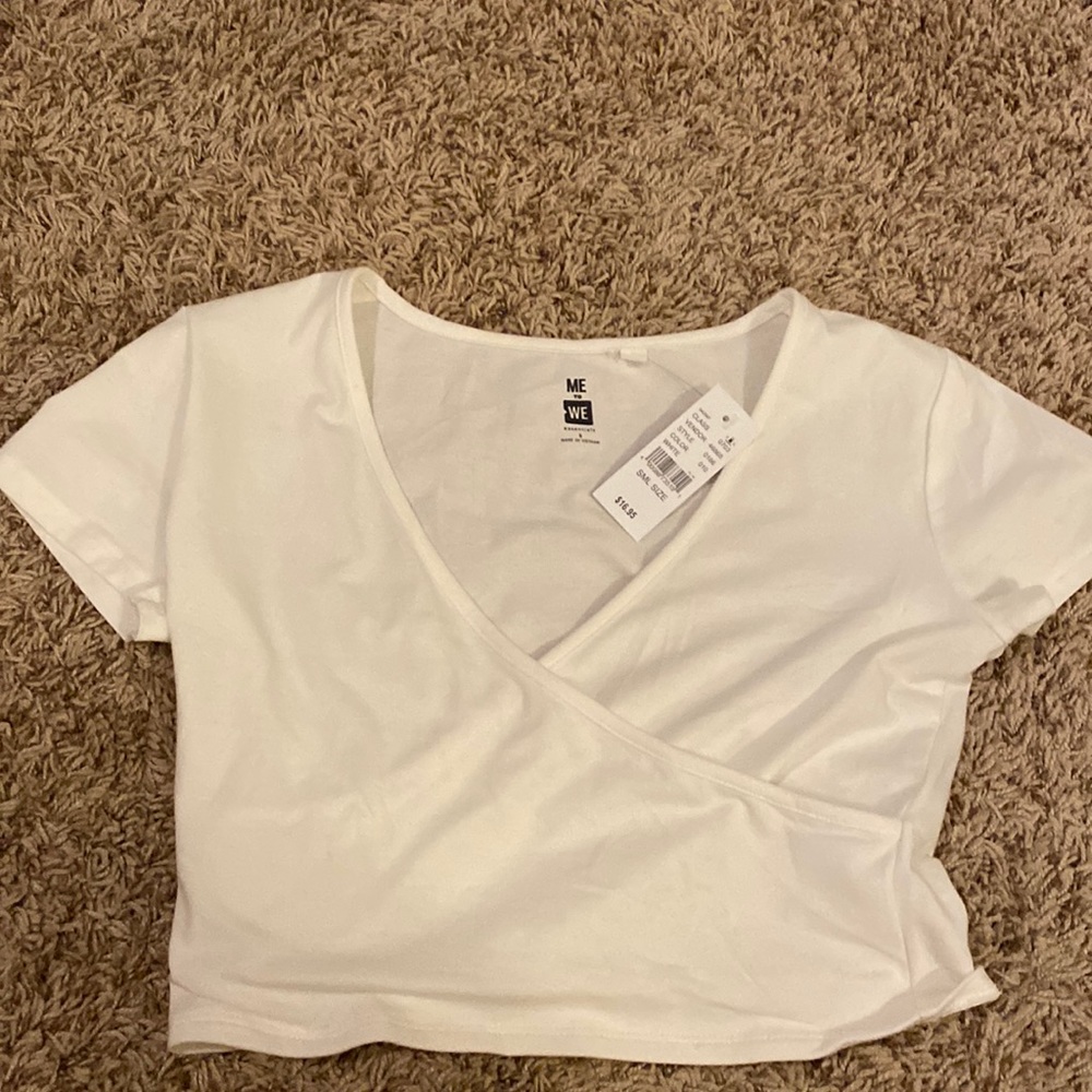 cross front white crop top with tag, never worn